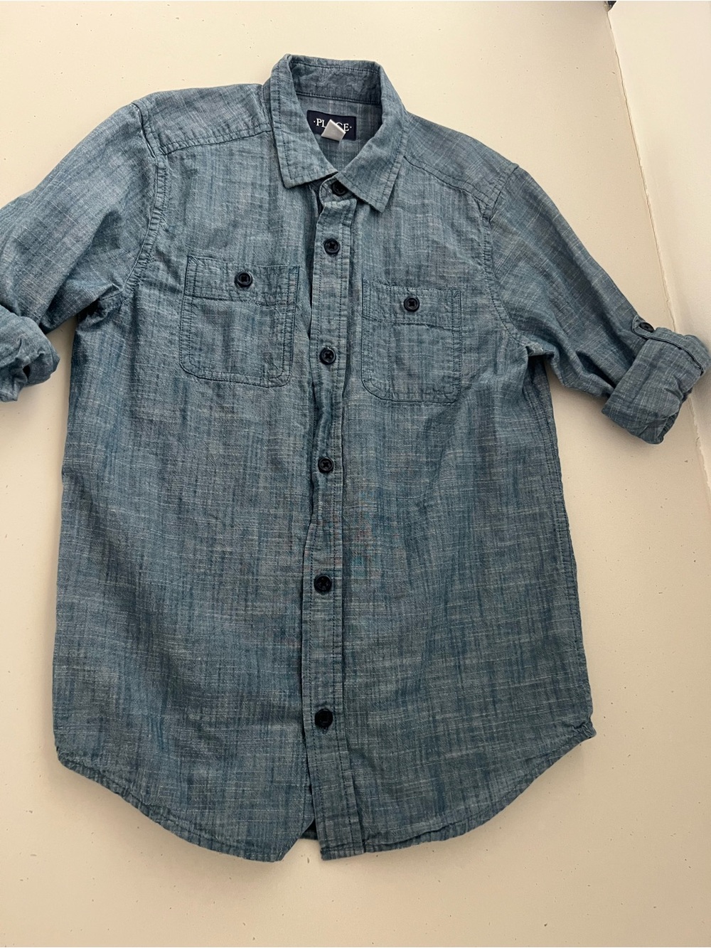 The Children’s Place Kids 10/12 Blue Chambray 100% Cotton Button Up Shirt